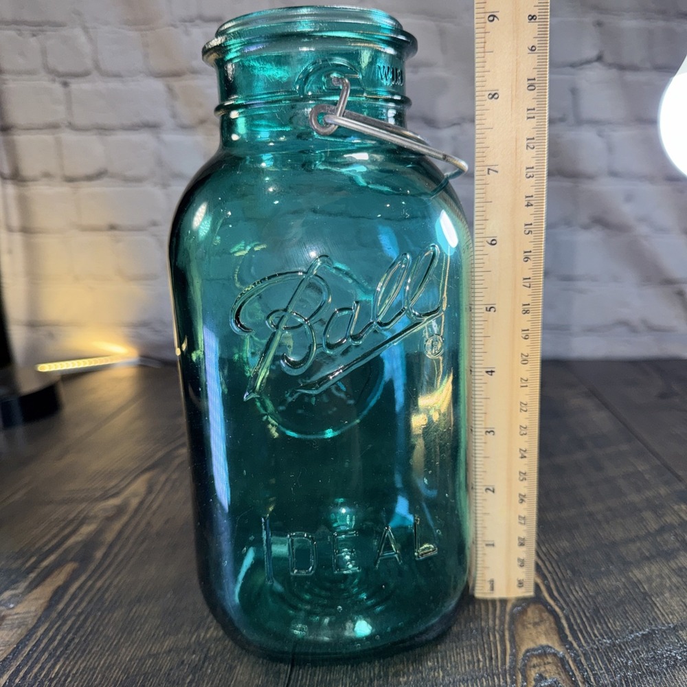 Vintage‎ Ball Ideal Blue Glass Canning Jar w/ Wire Closure, 9.5" tall - NO lid - Picture 12 of 12